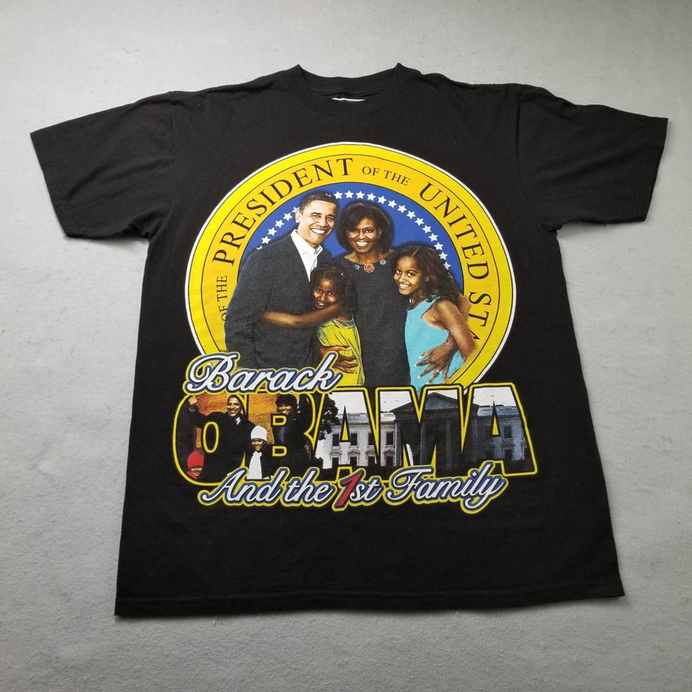 Barack Obama T-Shirt Mens Size L Black RPM And The 1st Family President VTG Y2K
